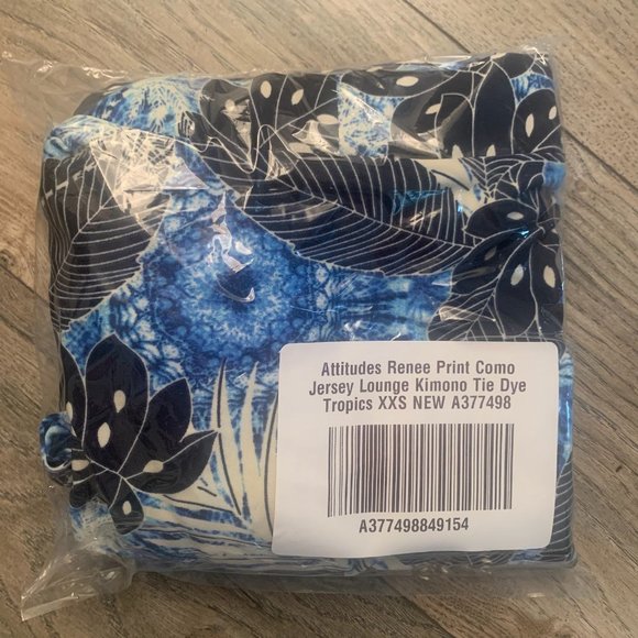 NWT ATTITUDES BY RENEE PRINT COMO JERSEY LOUNGE KIMONO TIE DYE TROPICS XXS - Picture 10 of 12